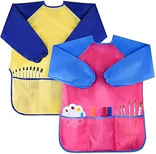 Yidaxing 2 sztuki fartuch dziecięcy dla dzieci, fartuch malarski, fartuch szkolny z długim rękawem dzieci 3-7 lat (niebieski i czerwony)