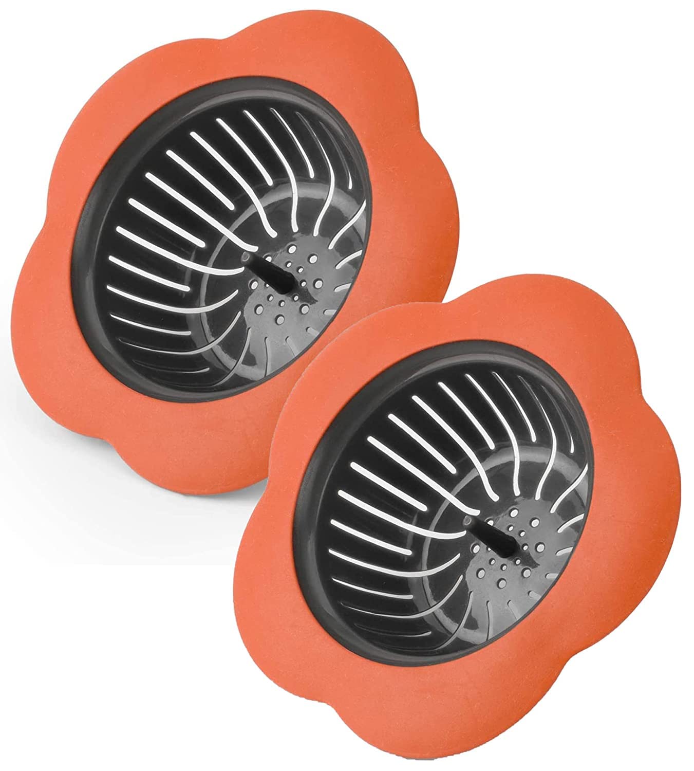 DANSR Sink Strainer for Kitchen Sink Drain Silicone Sink Stopper Garbage Disposal Drain Stopper 4.5'' Diameter (Orange Set of 2)