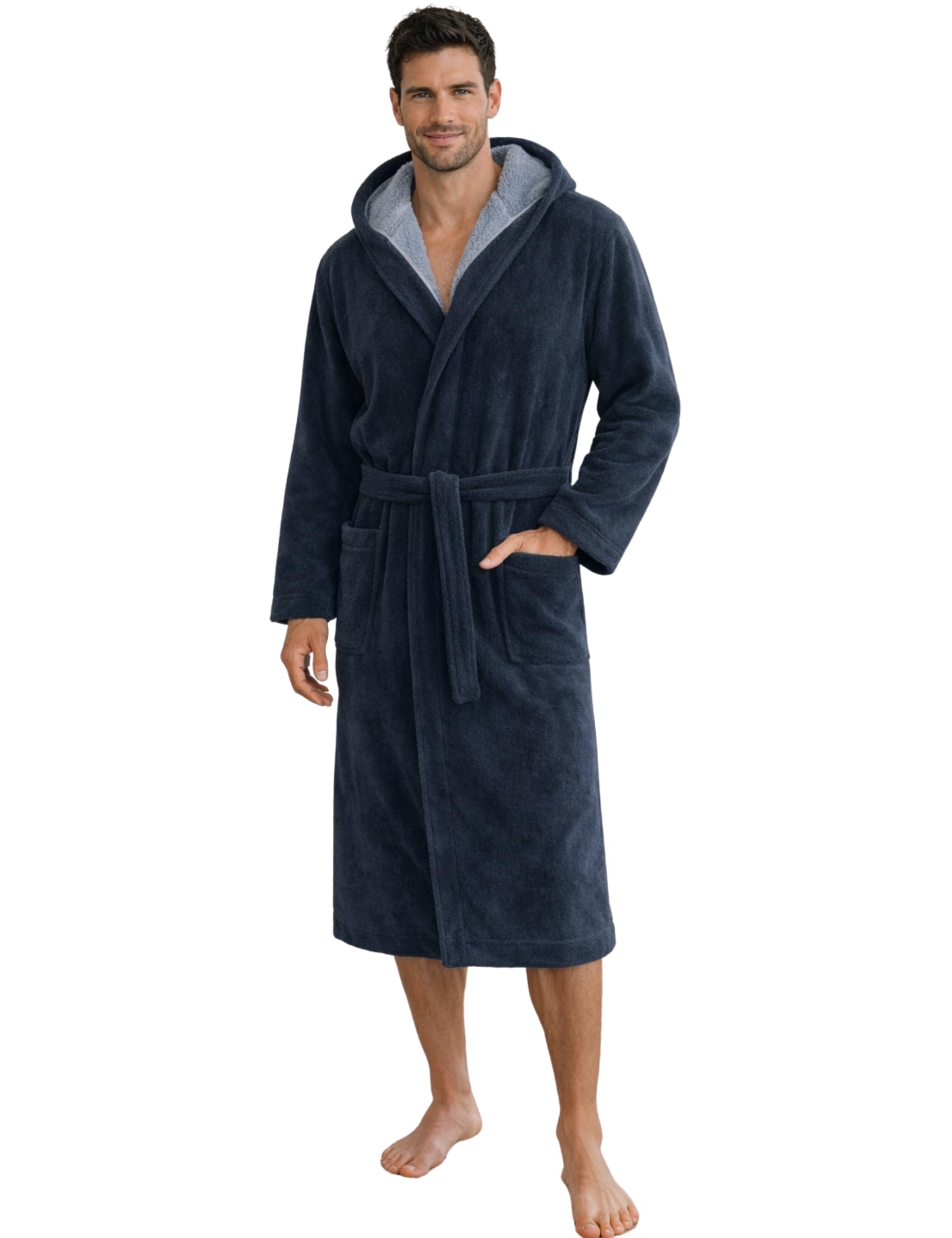 Morgenstern Accappatoio da uomo con cappuccio in spugna di velluto lungo Oeko-Tex Cappotto da sauna Marc