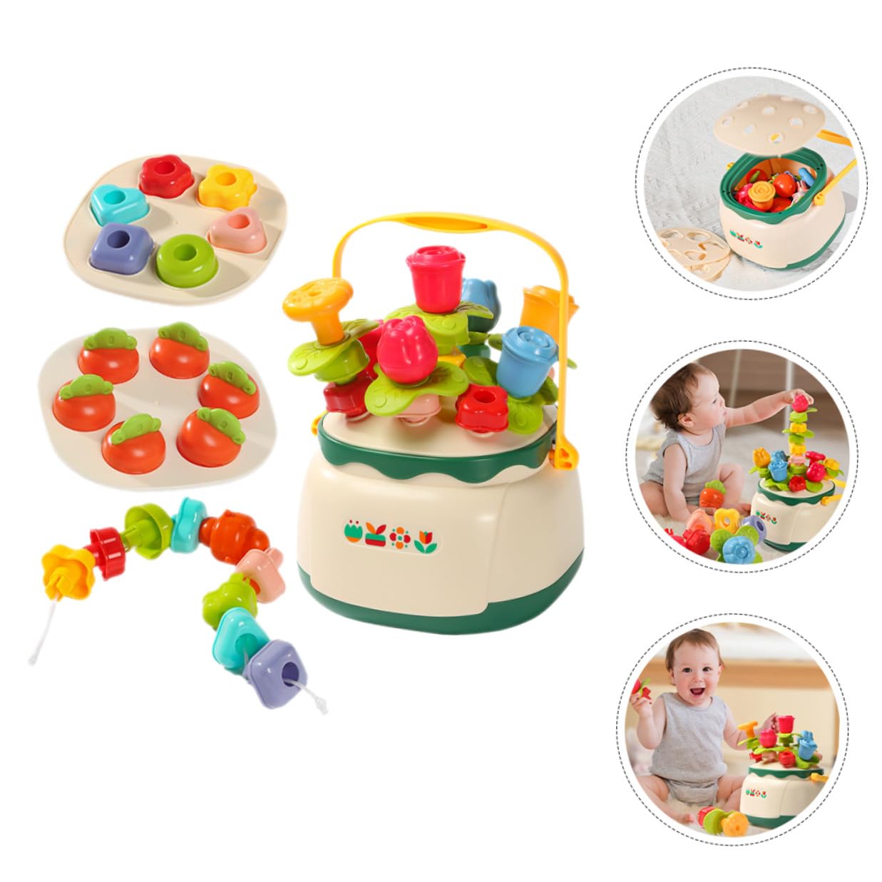 Mikinona Juguete Educativo Sensorial de Ensartar Forma de Cesta de Flores para Entrenamiento de Concentración y Habilidades Motrices Finas Compacto y Seguro para Desarrollo Temprano