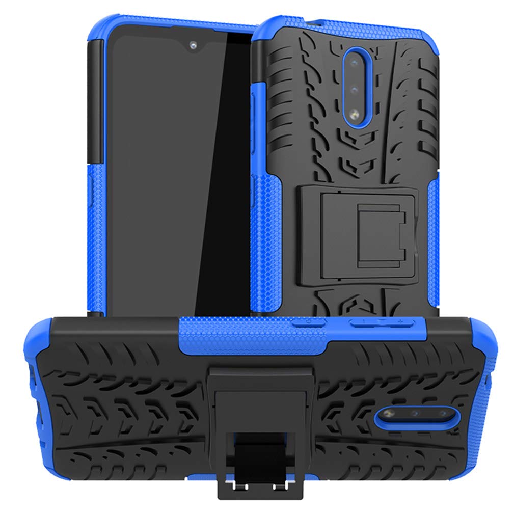 HAOYE Case for Nokia 2.3 Case, Rugged TPU/PC Double Layer Hybrid Armor Cover, Anti-Scratch PC Back Panel + Shockproof TPU Inner Protective + Foldable Holder. Blue