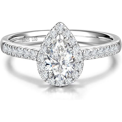 AGVANA 'Promise in Bloom' 0.5-1.3 Ct. Tw. Lab Grown Diamond Halo Pear Engagement Ring in Sterling Silver (0.3-1 Carat Main Stone) Promise Anniversary Wedding Ring for Women (D-E Color, VS Clarity)