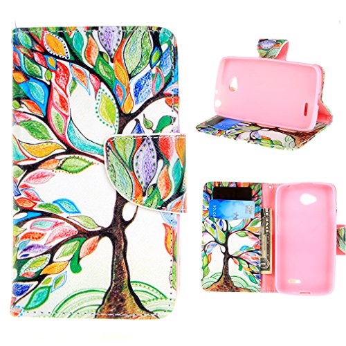 Wallet Flip Case with Stand For LG Optimus L70 , [Tree and Leaf] Design Wallet PU Leather Magnetic Closure Card Holder Cover Skin Protective Case for LG Optimus L70 / D325