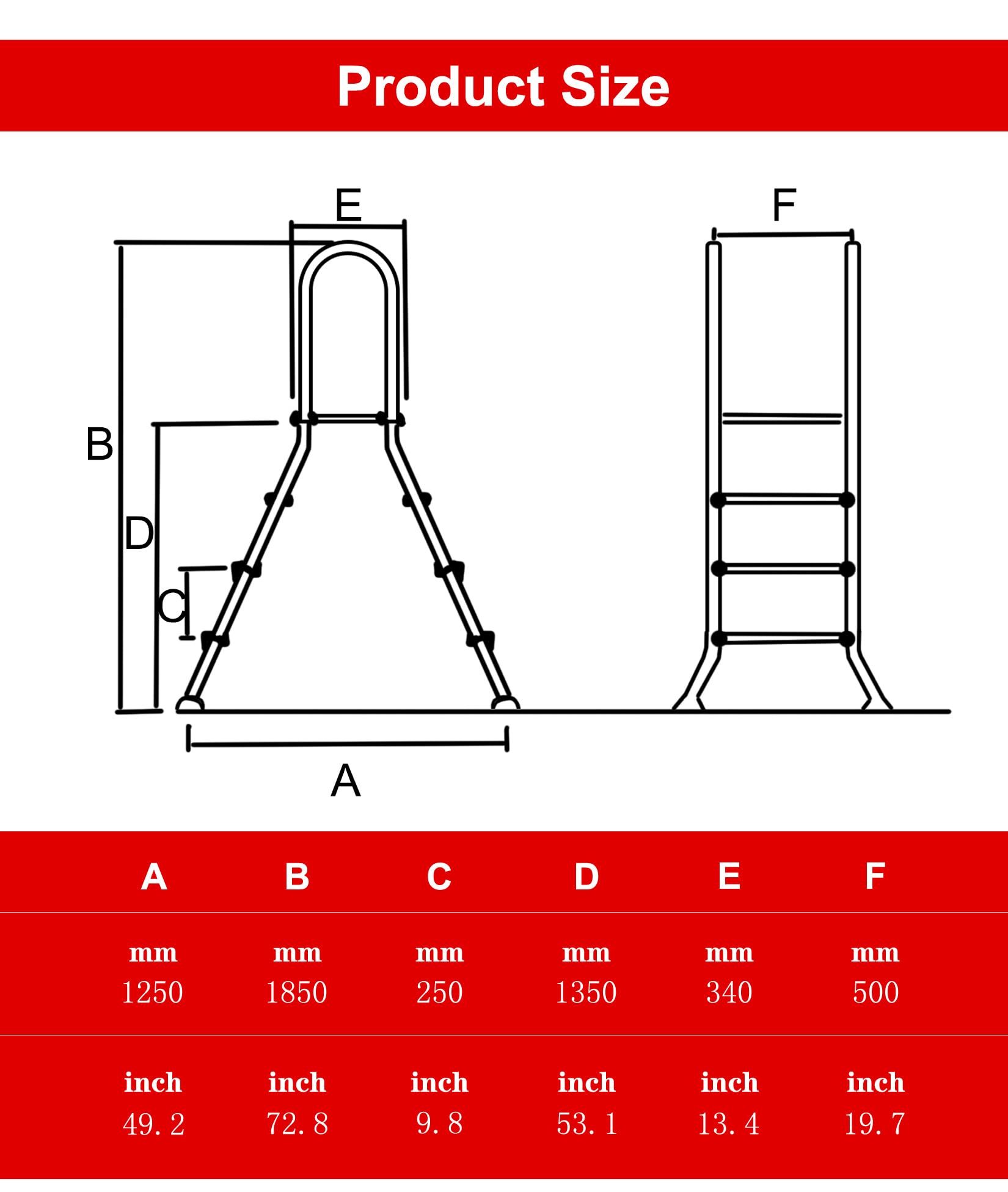 Scaletta per Piscina Fuori Terra, Scaletta in Acciaio Inox per Piscina Fuori Terra, Scaletta Scale per Piscina Fuori Terra, Scale per Piscina, Carico 250kg