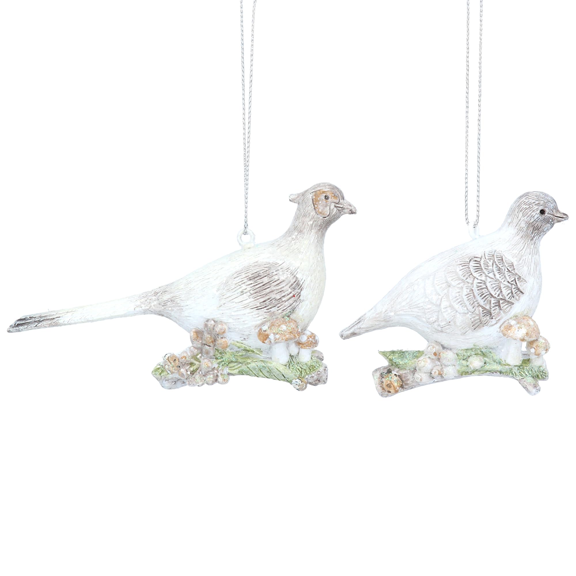 Gisela Graham Cream Resin Partridge Hanging Tree Decoration Set Of 2