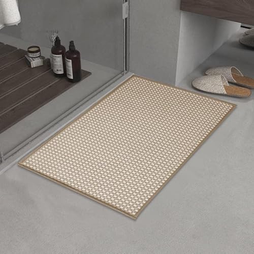 40 * 60cm Absorbent Bath Mat, Rubber Non Slip Quick Dry Super Absorbent Thin Bathroom Rugs Fit Under Door-Washable Bathroom Floor Mats-Shower Rug for in Front of Bathtub (Chenille Cross Brown)