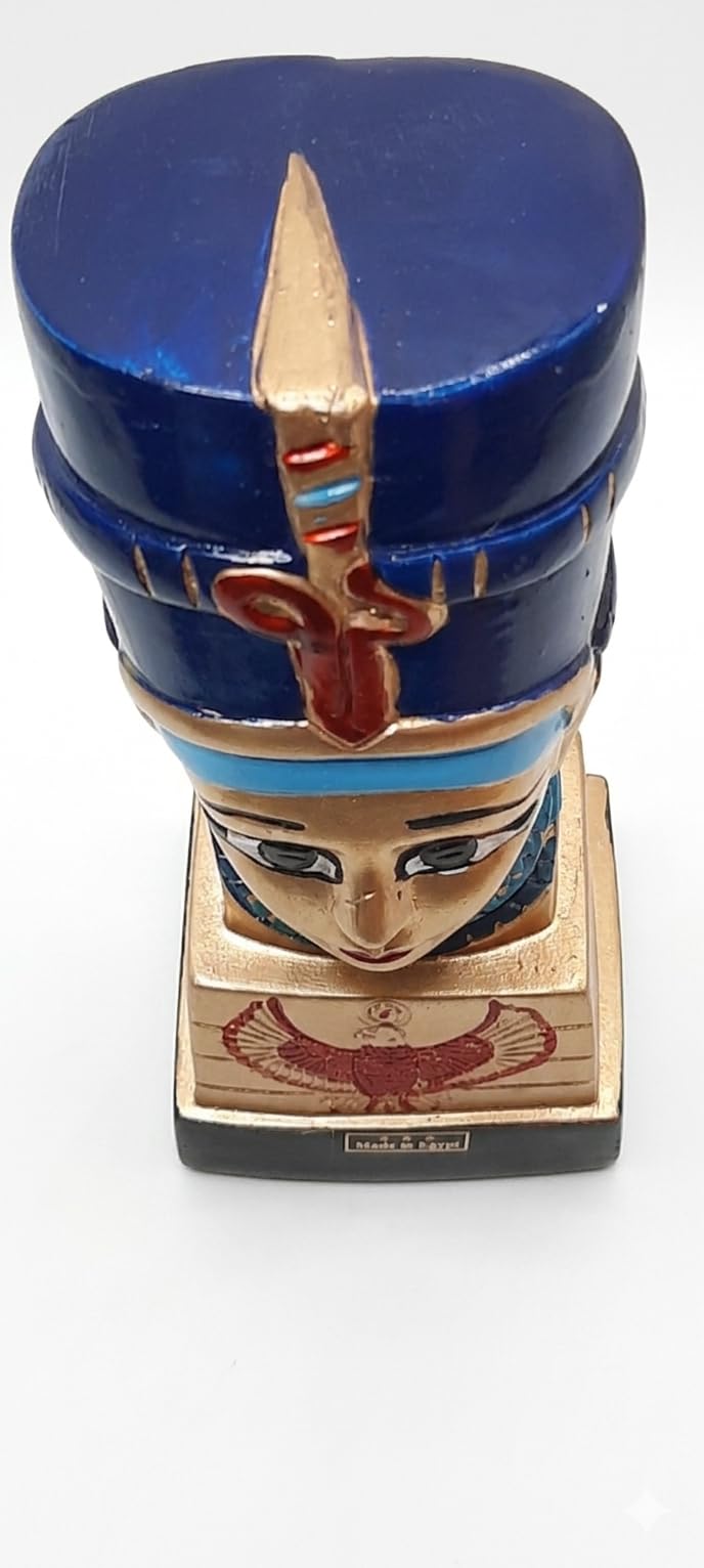 Generico Busto decorativo de la reina Nefertiti, estatua artesanal de yeso pintado, multicolor con detalles egipcios, fabricado en Egipto