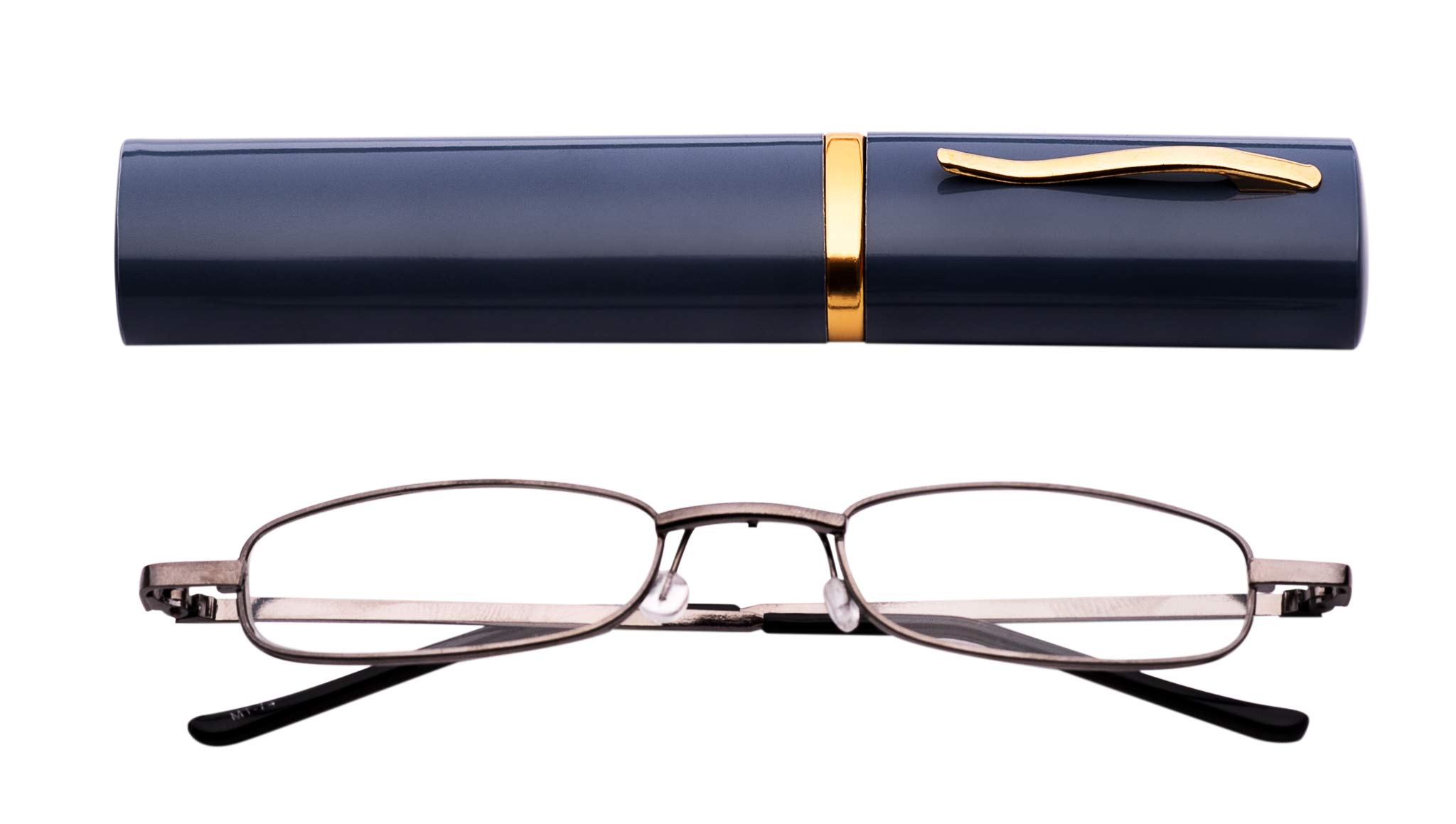 Fads & Fashions Grey Frame With Grey Case Mt74 Pen Holder Grey Or Silver Frame Compact Reading Glasses With Case With 12 Lens Strength Variations Up To +3.75 (, 3.5)