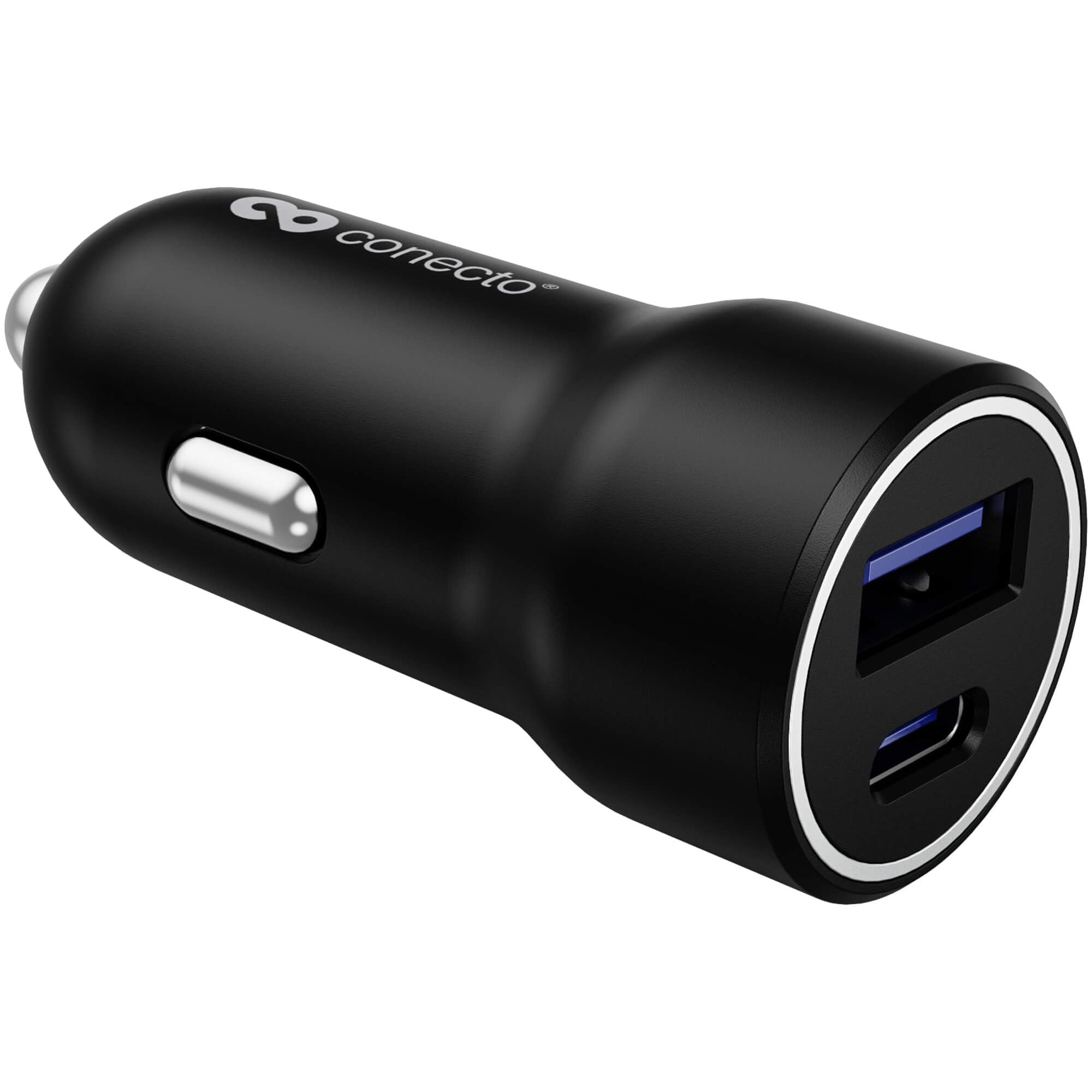 conecto ładowarka USB-C, 12 V ładowarka do zapalniczki samochodowej, 2 porty, 1x USB-C 20 Watt Max. PD, 1x USB A 18 Watt Max, szybka ładowarka, czarna