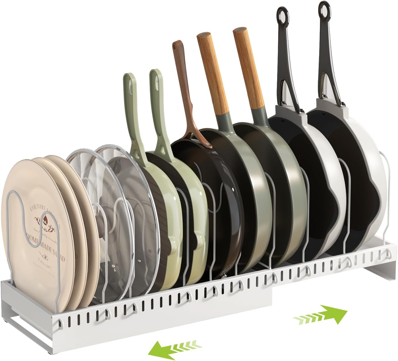 Under-Cabinet Pots and Pans Organizer with Expandable Lid Holder Under-Cabinet Pots and Pans Organizer with Expandable Lid Holder
