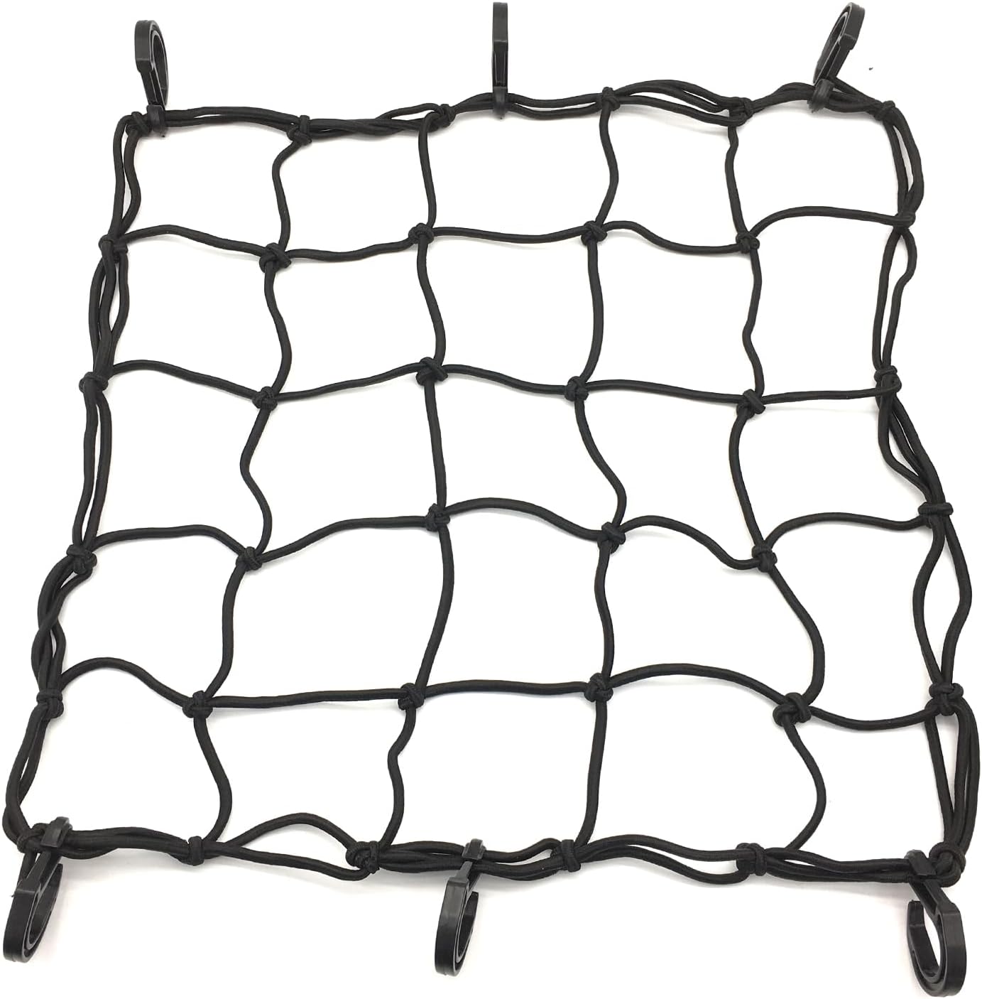 12" x 12" Universal Motorcycle Helmet Elastic Net Baggage with 6 Plastic Hooks Compatible with Motorbike Luggage Net Bicycle Basket Storage Organizer Bag (Black, 12" x 12")
