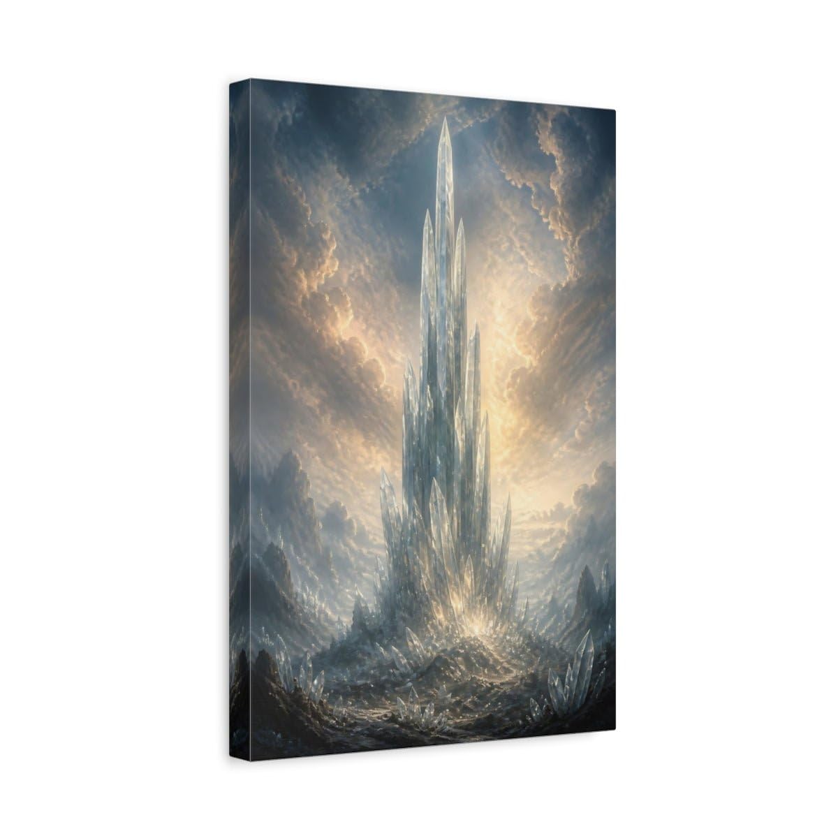 Science Fiction Crystal Spire Blue And Canvas Print – Fantasy Living Room, Above Fireplace 12×18 inch (30×45 cm) - Vertical / 1.25 inch (3 cm)