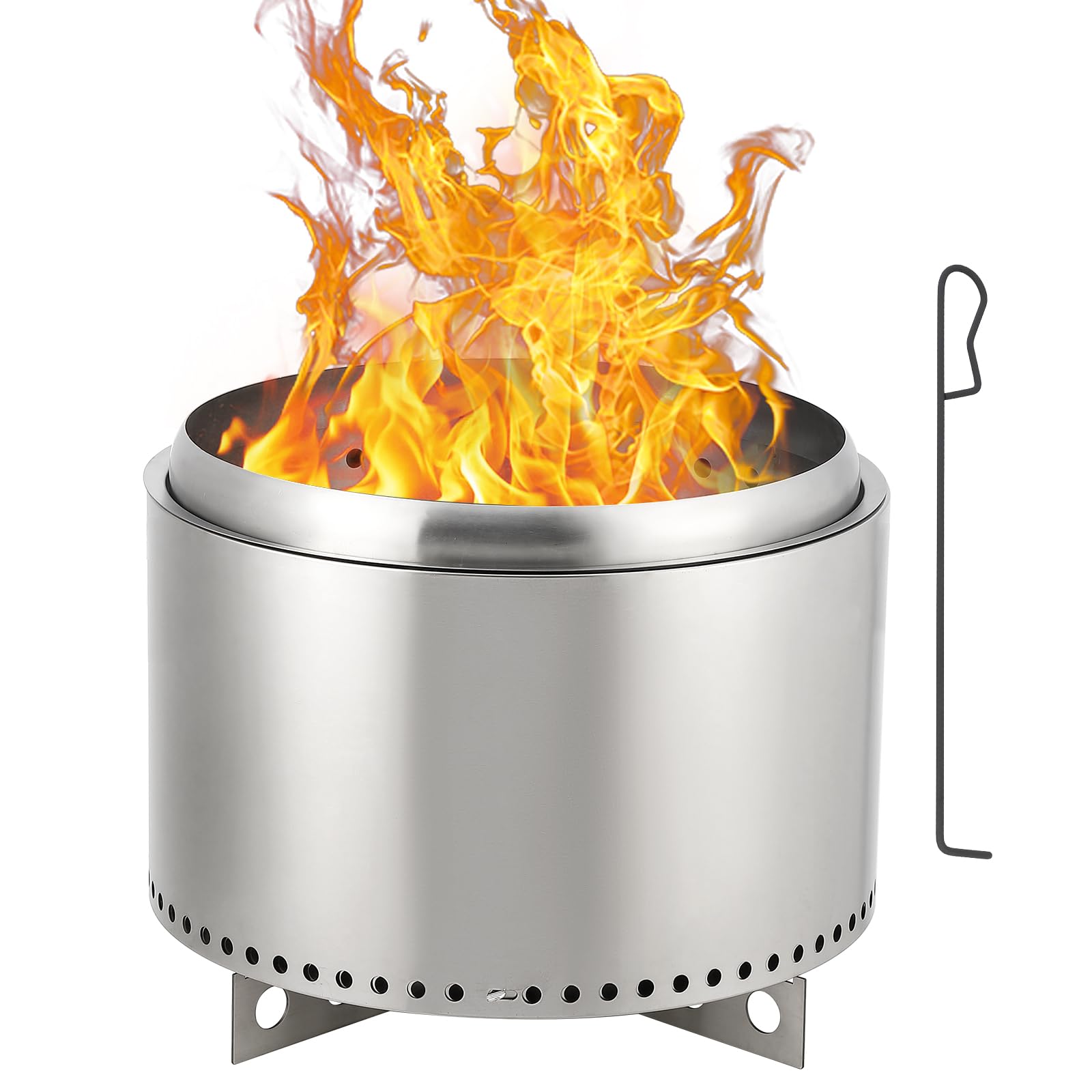 Brasero Exterior sin Humo de 50 cm (20 Pulgadas) de Acero Inoxidable con Interruptor de Aire, para leña, con Soporte y cenicero extraíbles. Ideal para fogatas, acampadas, picnics, reuniones familiare