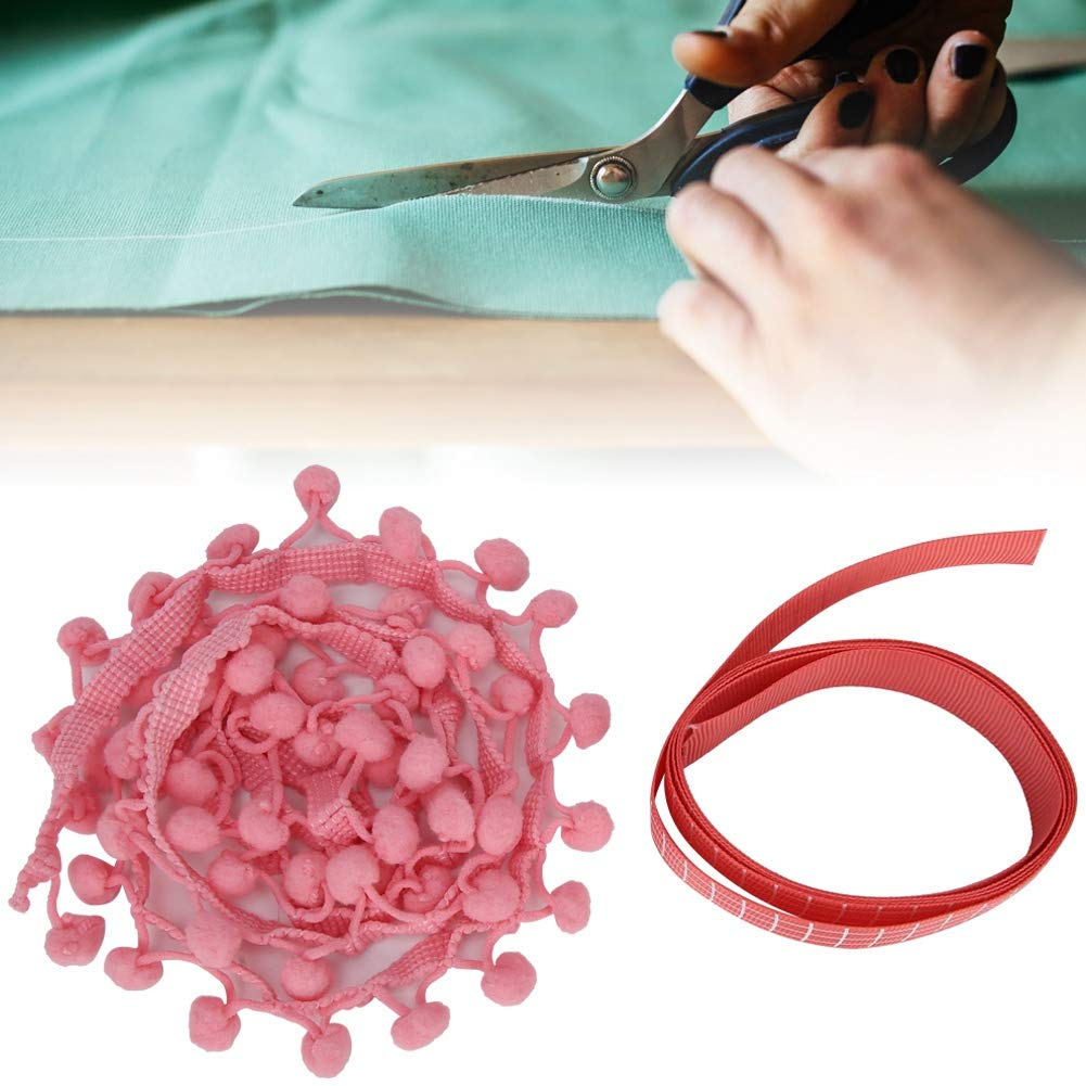 Szycie koronkowych wykończeń, 2 szt. Wstążka z frędzlami w kształcie kulki Pom Tapicerka do szycia, wianek kuli Szycie frędzli Koronka(Pink)