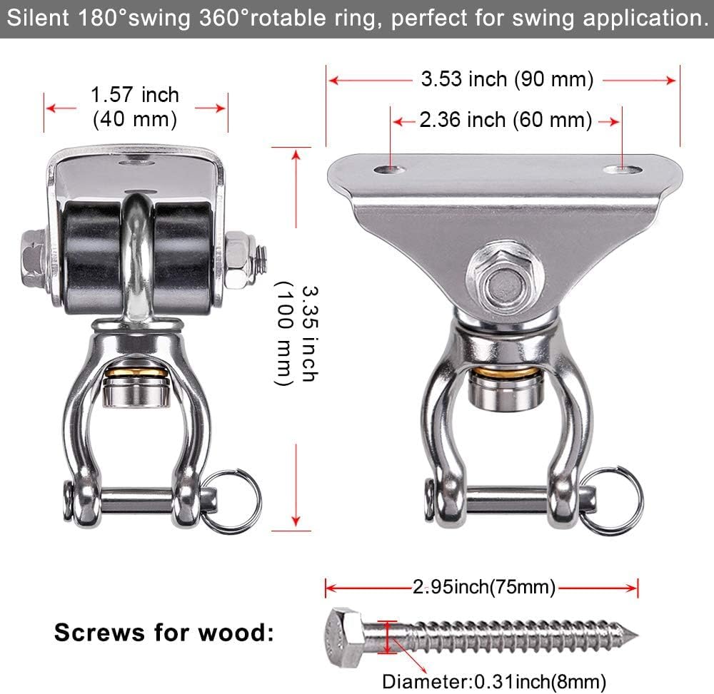 SELEWARE 2 Ganci Oscillanti per Impieghi Gravosi, Ganci Rotanti, Fissaggi per Borse da Boxe, Ganci per Altalene e Accessori per Amache, per la Sospensione delle Sedie a Columpio