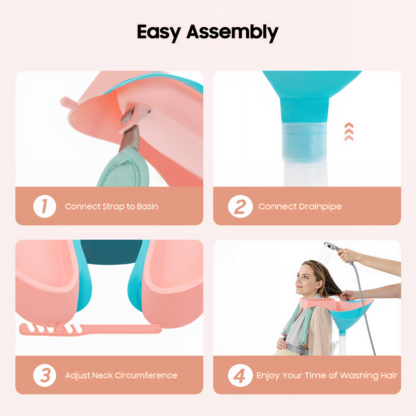 Lavabo portátil para cama, cuidado, plegable, con desagüe, lavabo móvil para postrados en cama, personas mayores y embarazadas, manguera de 60-150 cm