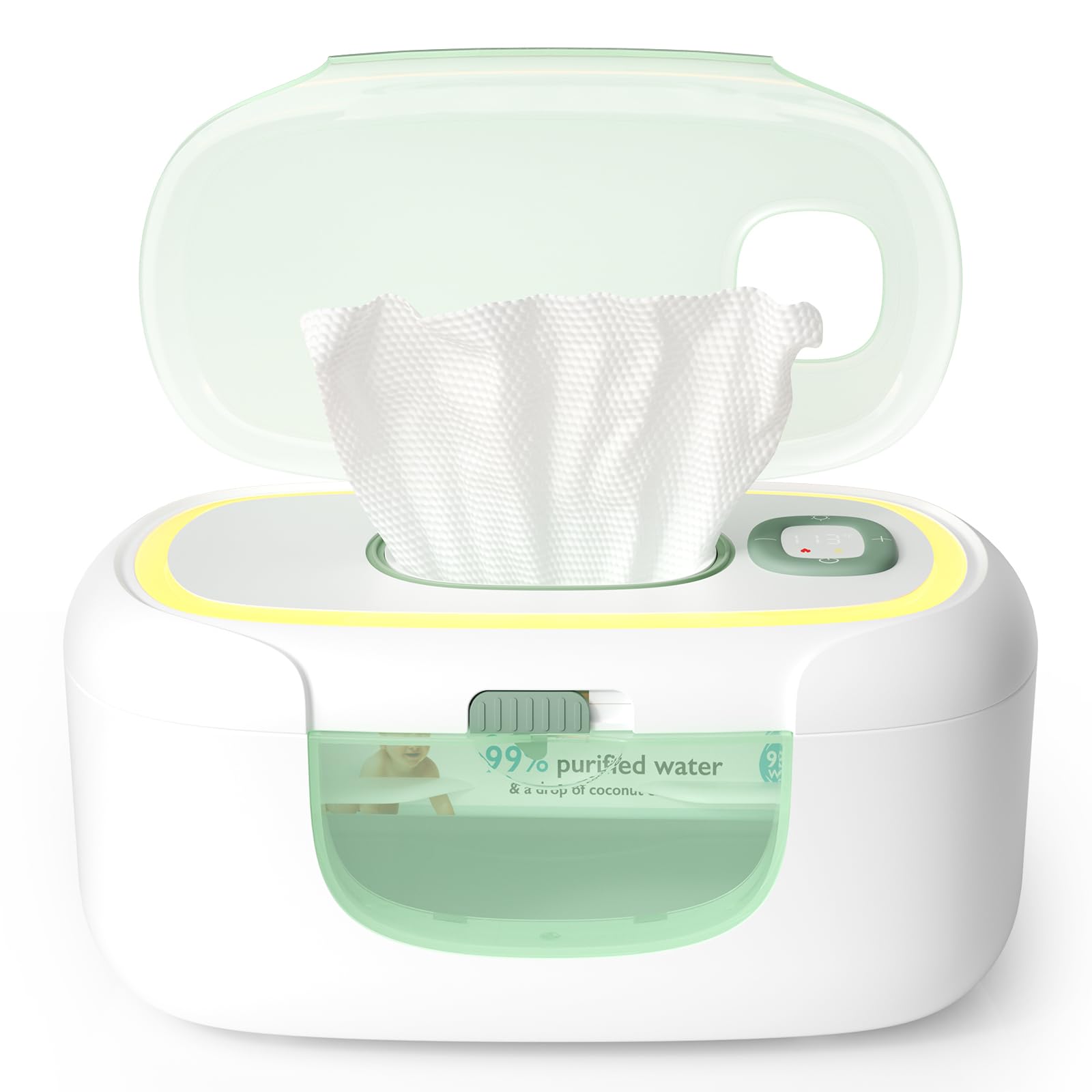 New Baby Wipe Warmer, Large Capacity Wipe Dispenser Compatible with 60-80pcs,10-Min Fast Heating,4 Temperature Modes,Innovative Spring Design,Silicone&Top Seals,Even Heating,3-Level Nightlight