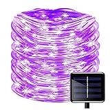 100 LEDs Solar Rope String Lights,WONFAST Waterproof 39ft/12M Copper Wire Outdoor Tube Fairy String Lights for Christmas Garden Yard Path Fence Tree Backyard (Purple)