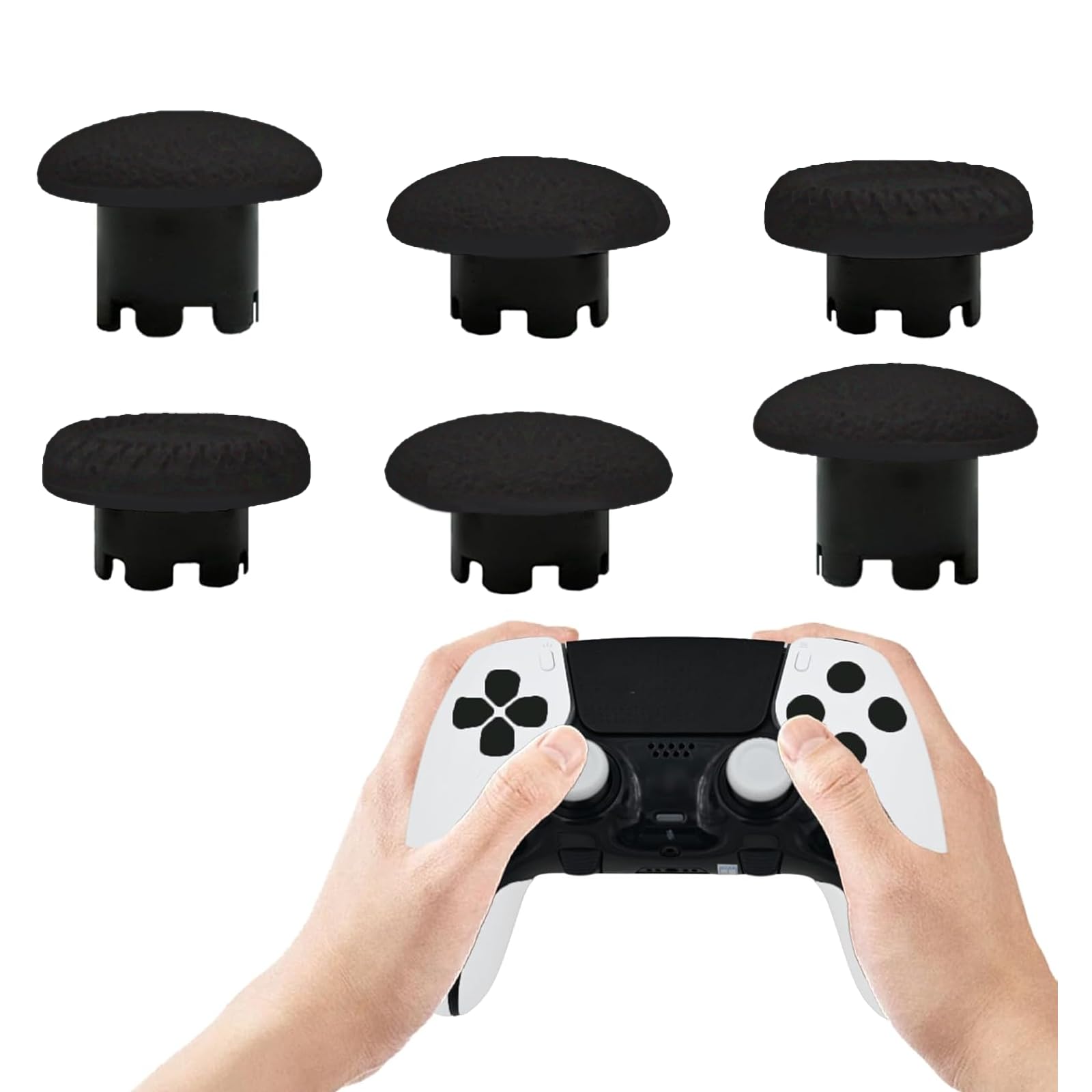 6-in-1 Interchangeable Thumbstick Caps for PS5 DualSense Edge Controller Swappable Thumbsticks Replacement Joysticks Parts Black