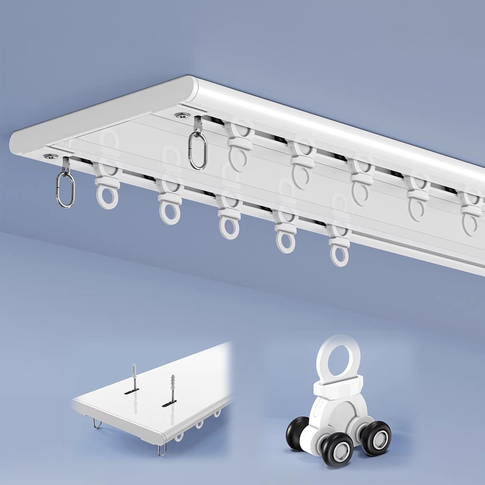 ZXGSXIOU Double Ceiling Curtain Track System, Ultra-Thin Invisible Drapery Rail with Smooth Sliding Roller Hooks for Textured Ceilings, 490cm/16.1ft