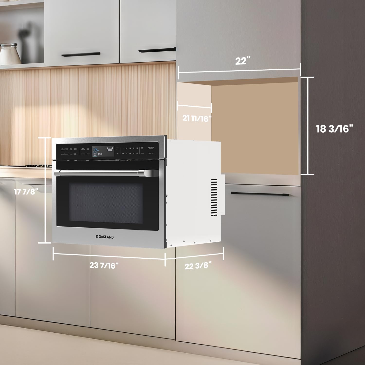 Horno de microondas integrado de 24 pulgadas, combinación de horno de microondas y convección de 1000 W, 11 niveles, sensor de cocina, control táctil, pantalla LCD, 1.6 pies cúbicos de pared 8