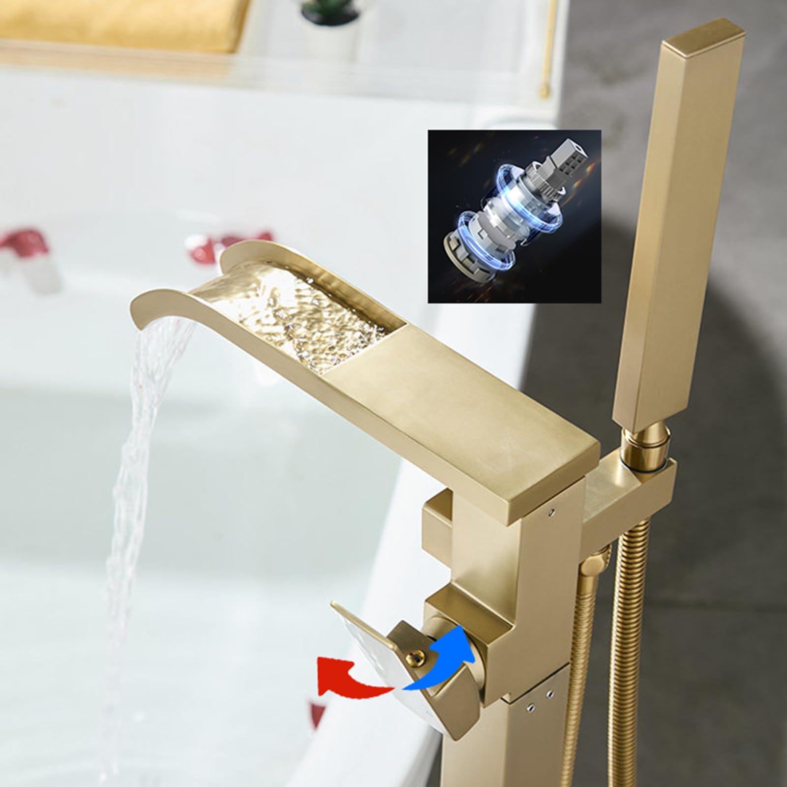 BiaoTeng Grifo Bañera de Pie y Ducha Oro Cepillado Laton