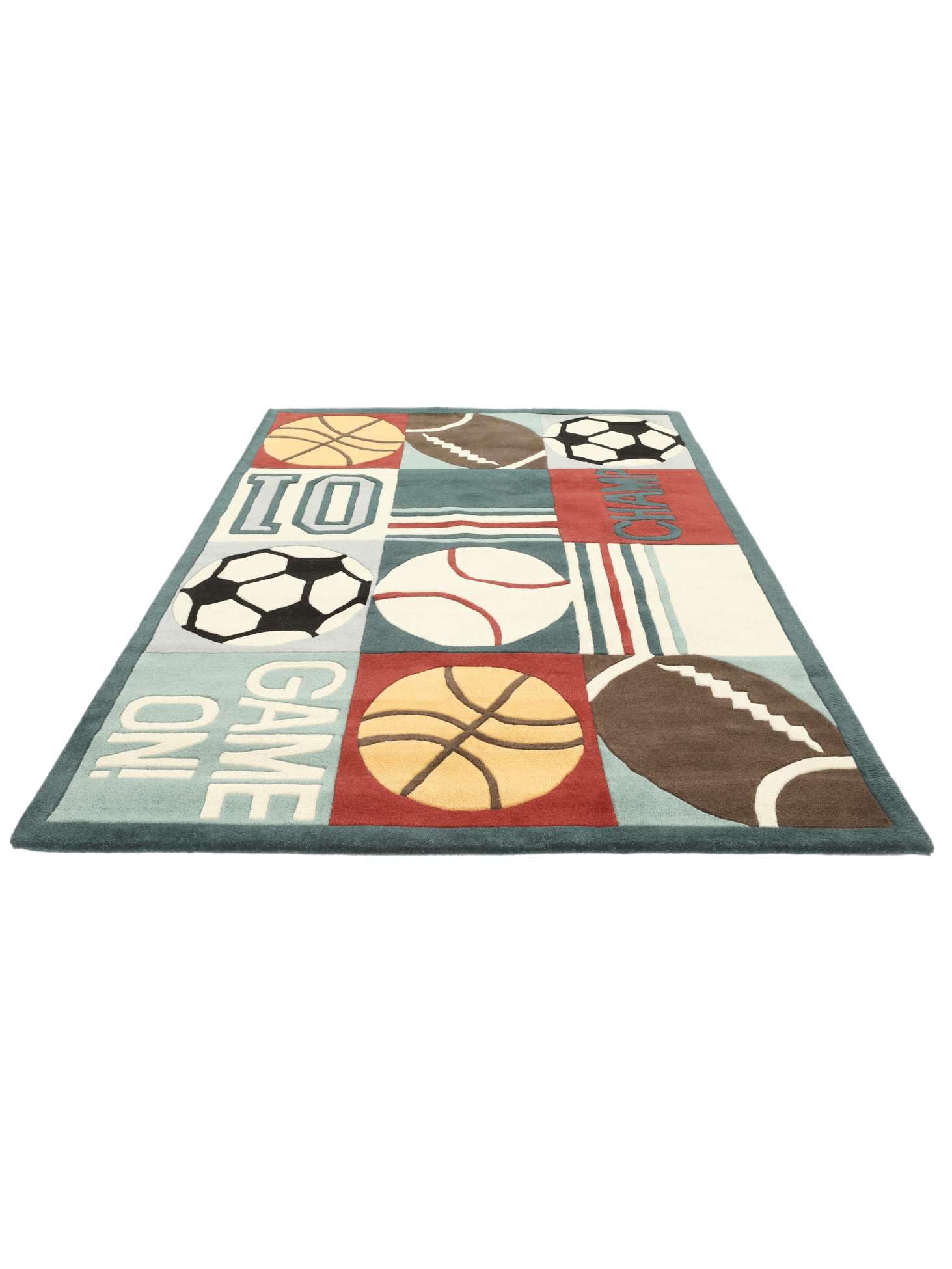 RugVista Game On Kinderteppich, 100 x 160 cm, Multi/Hell Blau | Rechteckig, Niedriger Stapel, Nur chemische Reinigung, Ohne gefährliche Chemikalien, Kinderzimmer