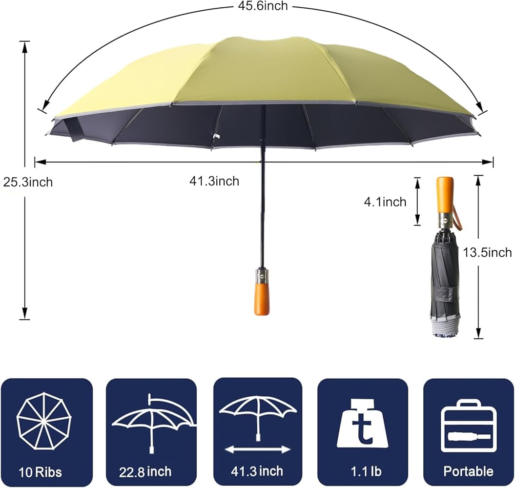 FATONESA Reverse Regenschirm - Automatisch öffnend Mit UV Schutz Und Echtholz Griff