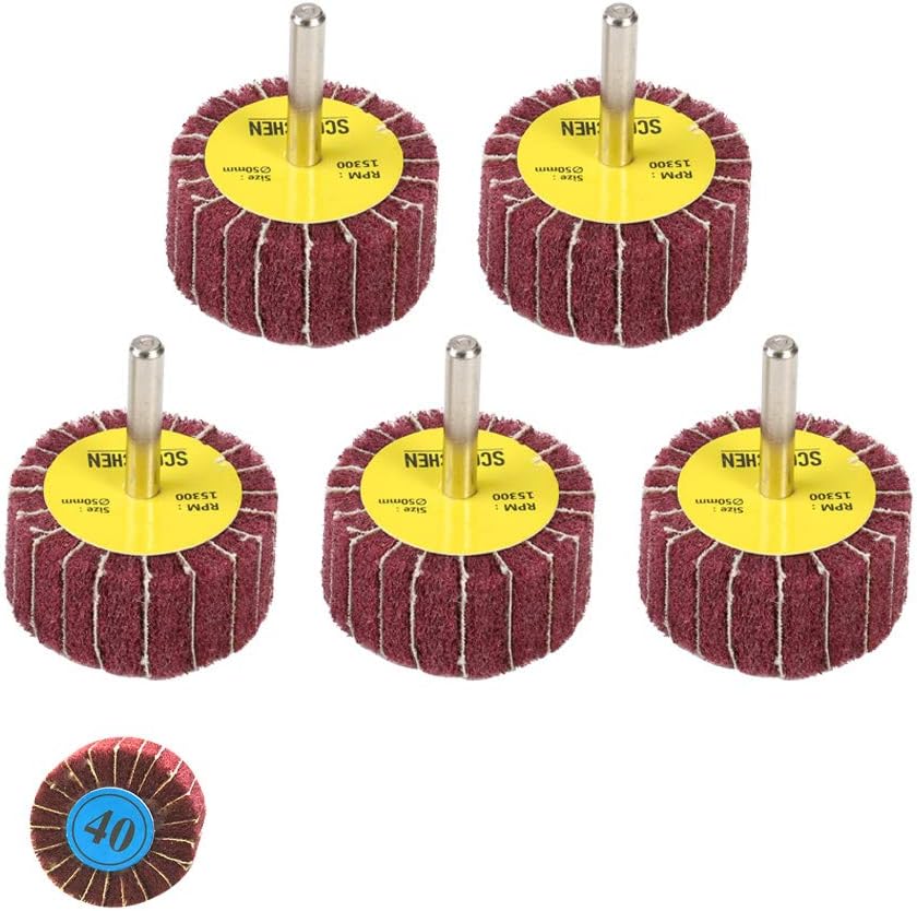 Abrasive Flap Wheel Sander 2"x 1" x 1/4" Mounted Non-Woven Interleaf for Drill Rotary Tool Grit #40-5 Pack