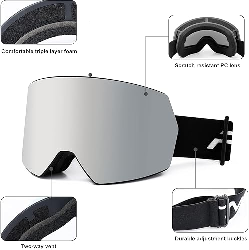 Miniatura 10 de FMY Gafas de esquí para hombres, mujeres y jóvenes  Protección UV400 antivaho para snowboard y esquí para adultos