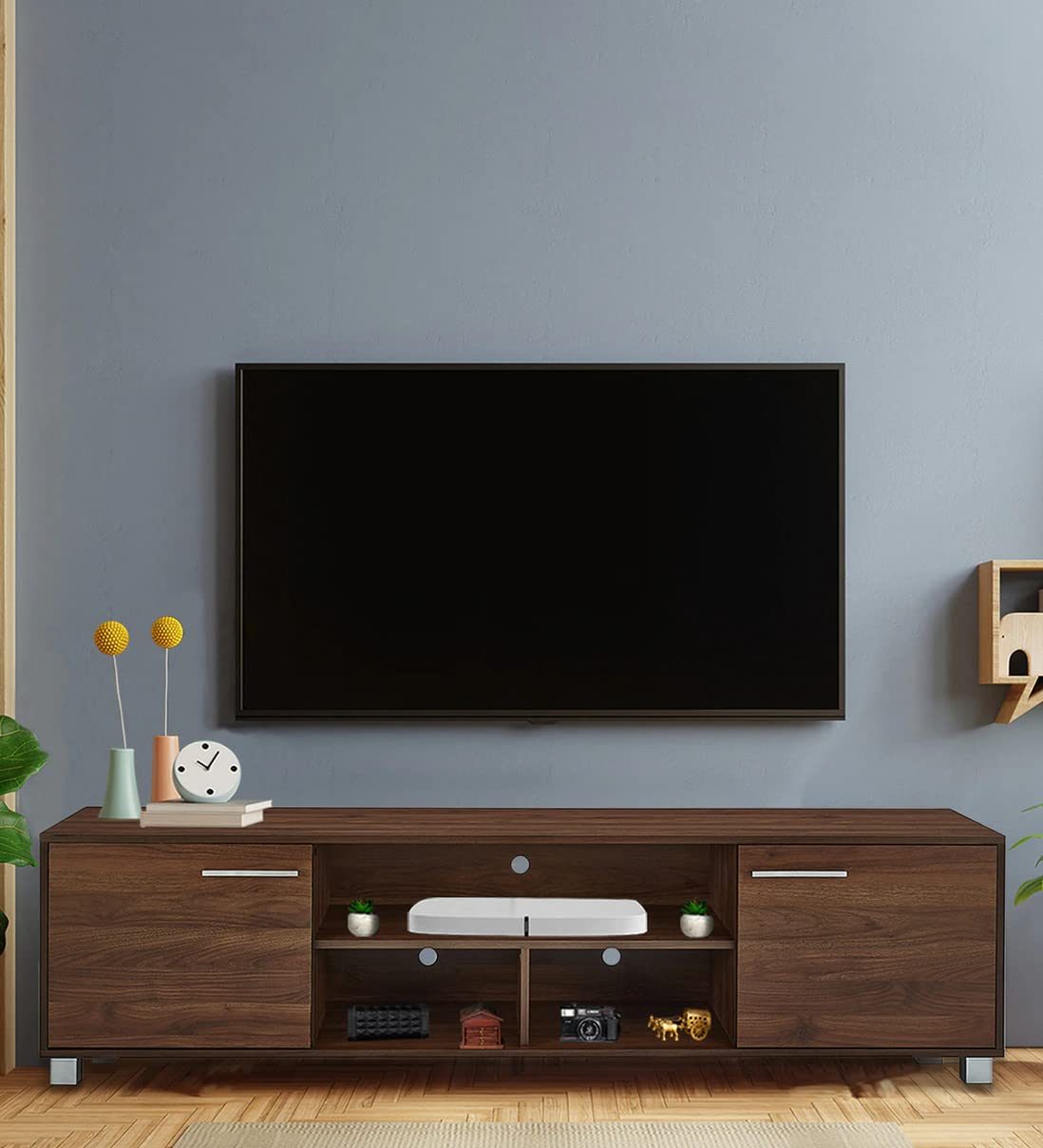mamta decoration engineered wood tv display cabinet tv entertainment unit with storage shelf for living room home (walnut finish)