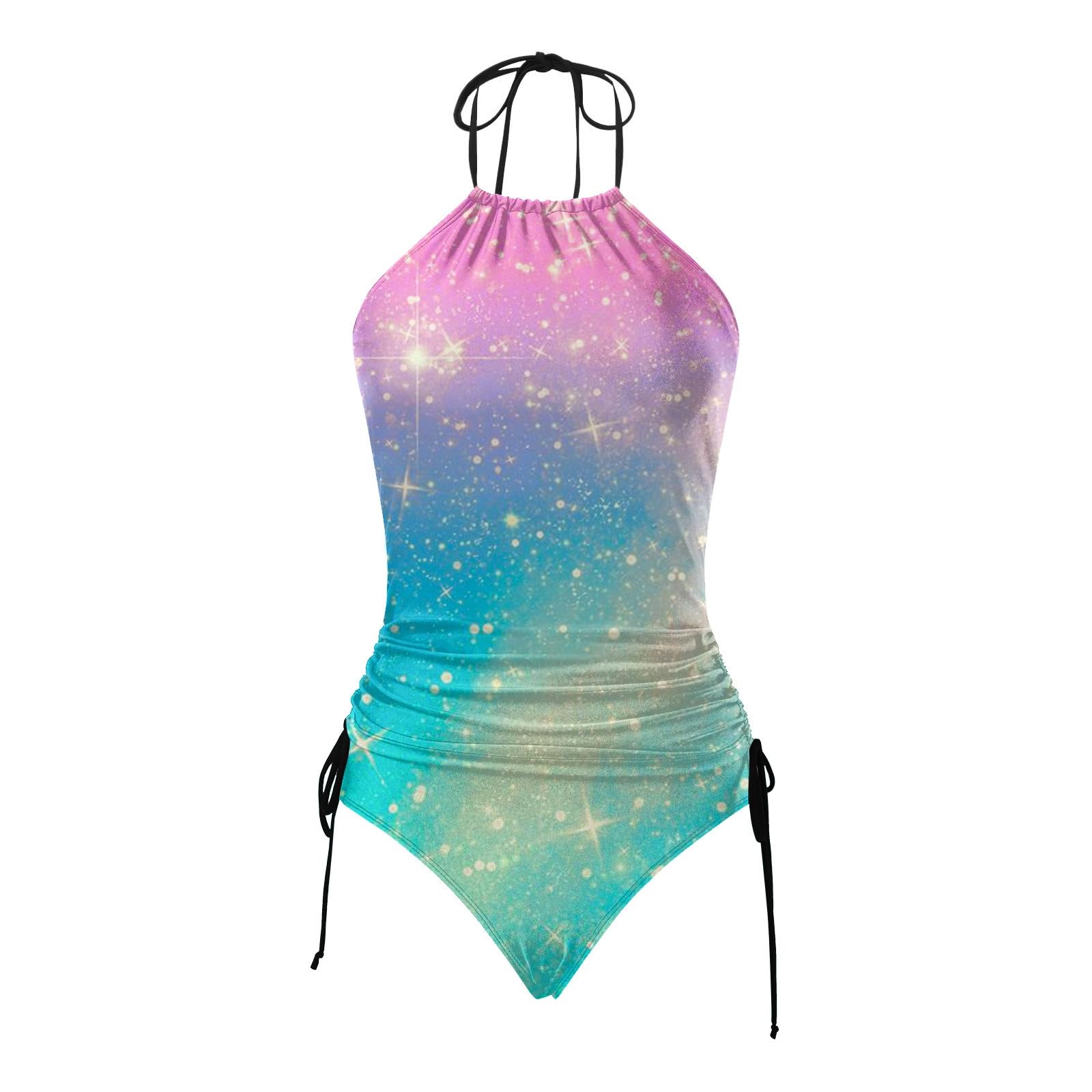 Women's Separate Color Gradient Star Print Swimsuit Tankini Set 2, Orange, S