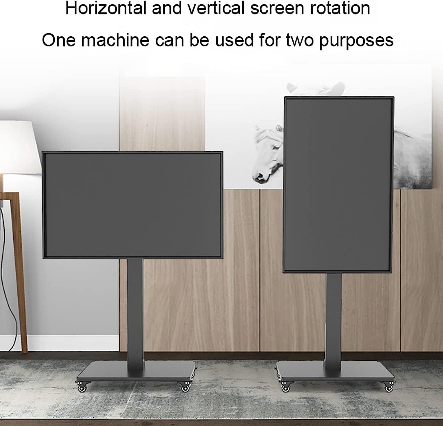 Mobile TV Cart On Wheels for 32 to 65-inch LED Flat Screen, Portable Floor TV Stand Holds Up to 100kg/220Lbs, Horizontal and Vertical Screen Fixed TV Mount TV Stand