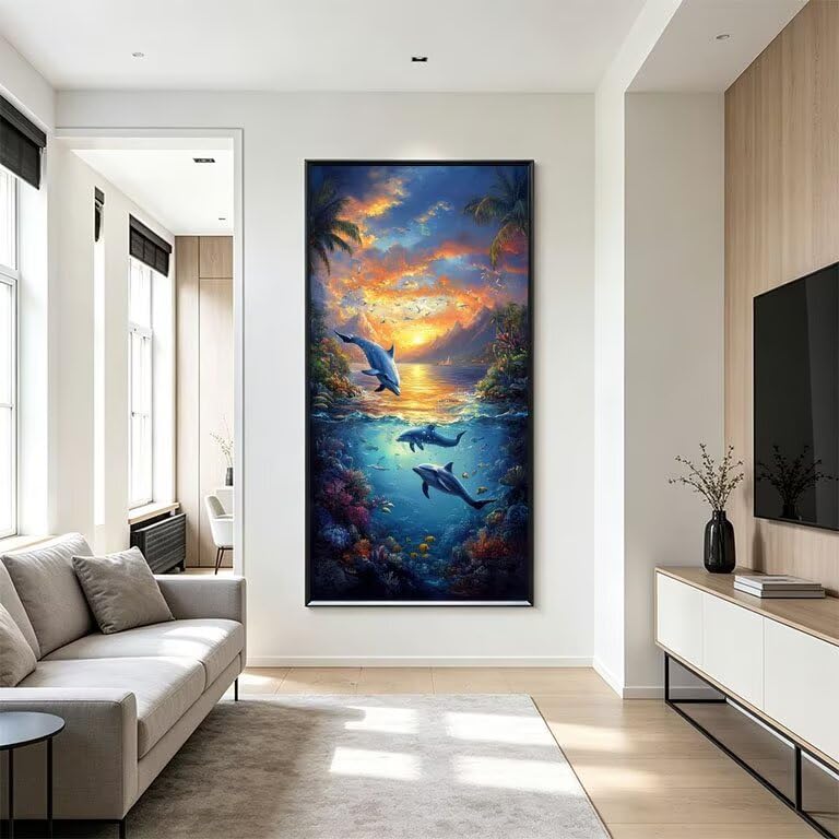 Pintura de diamante DIY de delfines para relajarse en casa y decorar paredes 2