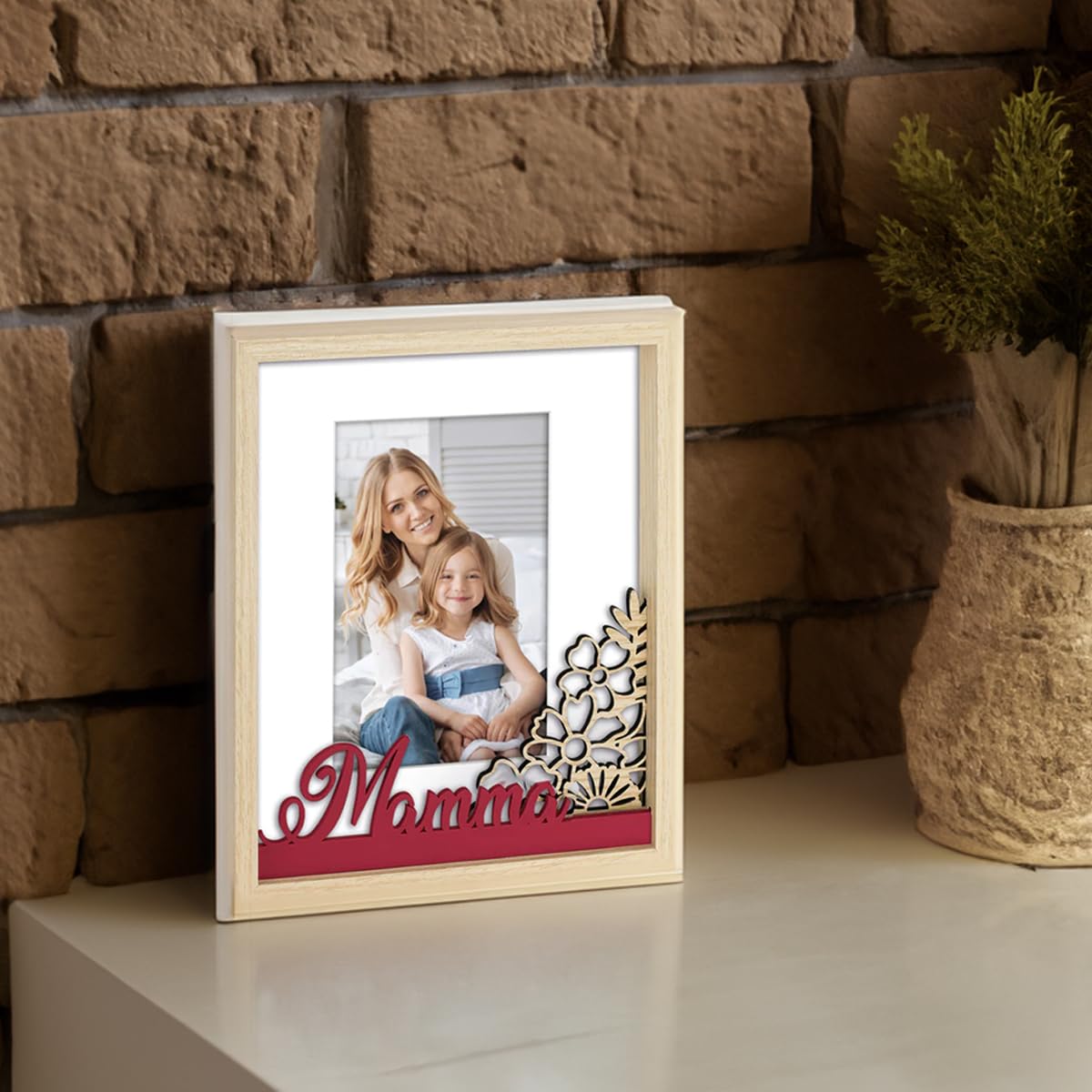 Cornice Portafoto In Legno Home Is Where Mom Is - Regalo Per La Mamma, Con Cuore In Chiodi E Corda, Vintage, Per Foto 10x15 Cm - 5