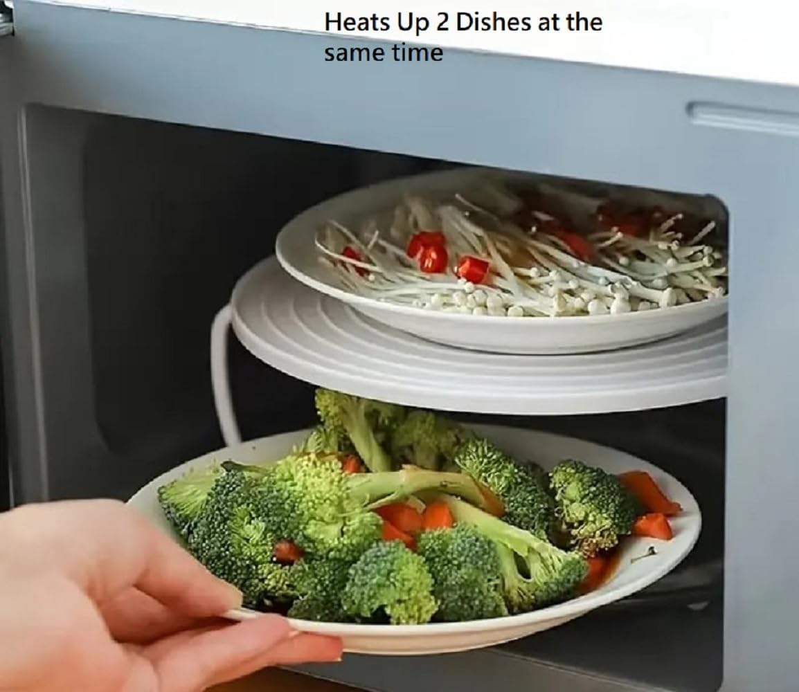 Microwave Multipurpose 4 in 1 Tray Stand Rack Splatter Guard Carry Tray Stacking Shelf (1, Gray)