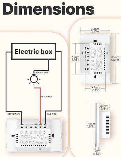 Miniatura 7 de MOES Matter - Interruptor de pared táctil inteligente, interruptor de pared Wi-Fi con panel de vidrio, necesita cable neutro, un solo polo, 2.4 GHz,