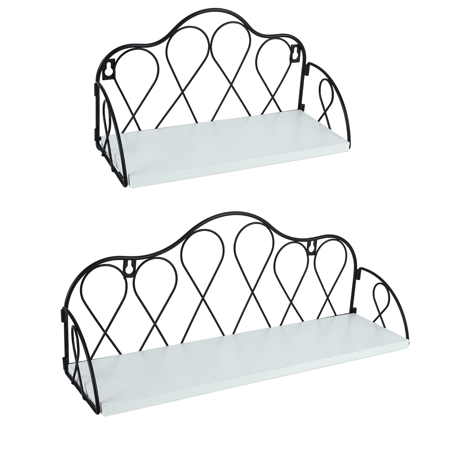 superbpag Floating Shelves Wall Mounted Set of 2, Wall Shelves with Gold Metal Guardrail for Bedroom Bathroom Living Room Kitchen Picture Frames, Black and Gold