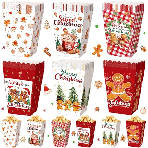 Gueevin 60 Pcs Christmas Popcorn Boxes Gingerbread Man Treat Boxes Candy Cookie Holder Container for Christmas Party Favors Supplies Decorations
