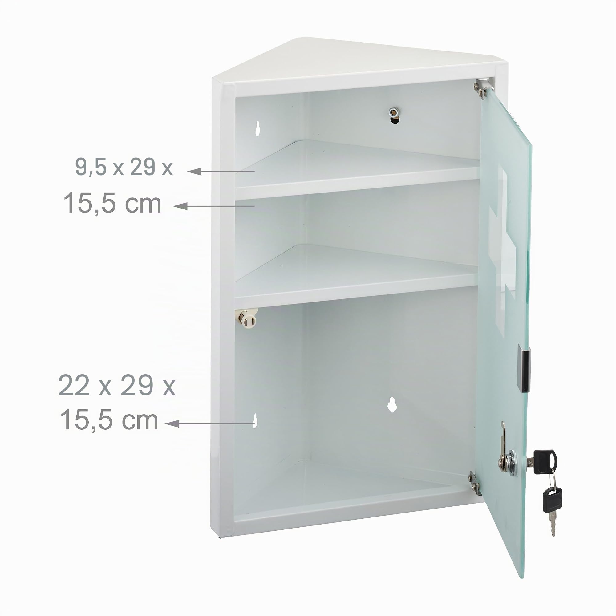 Relaxdays Armadietto Pronto Soccorso per Medicinali, Cassetta Medicine a Chiave, 3 Scomparti, HLP: 45x30x17,5 cm, Bianco