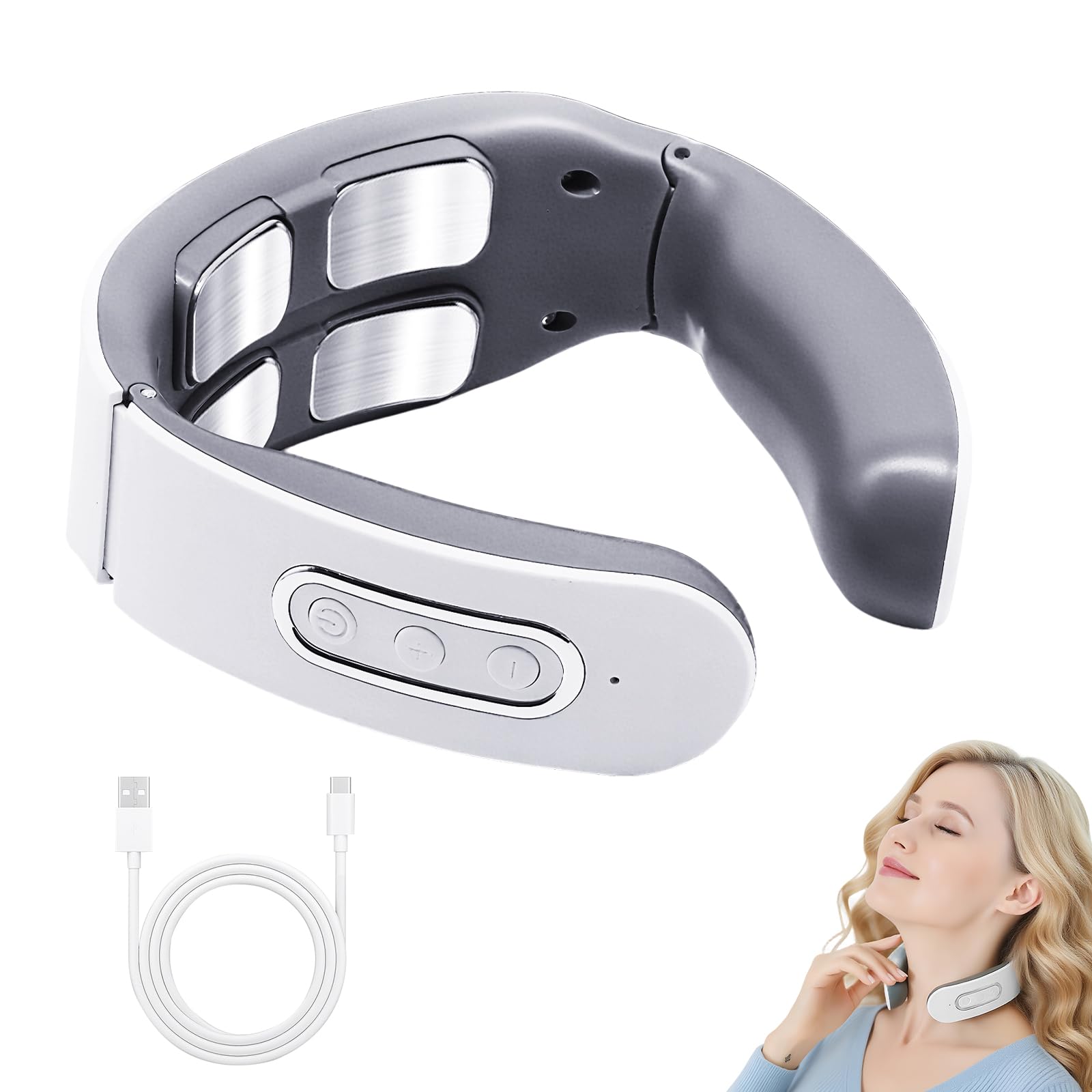 WYOSMALL Masajeador de Cuello, 6 modos y 9 intensidades, terapia de calor a 42 °C, impulsos eléctricos contra dolores y tensiones, portátil y recargable