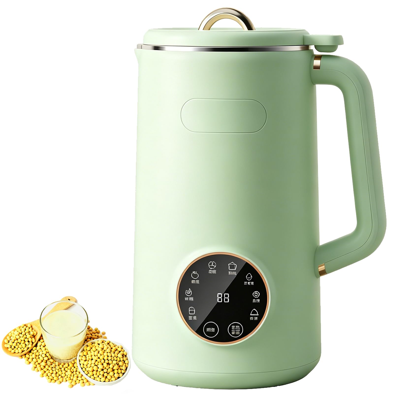 1.5L Urządzenie do Mleka Roślinnego Automatyczne Urządzenie do Mleka Sojowego z Timerem 24H Funkcja Samoczyszczenia i Podtrzymywania Ciepła Pokrywa Wyciszająca Powłoka Nieprzywierająca do Migda Green