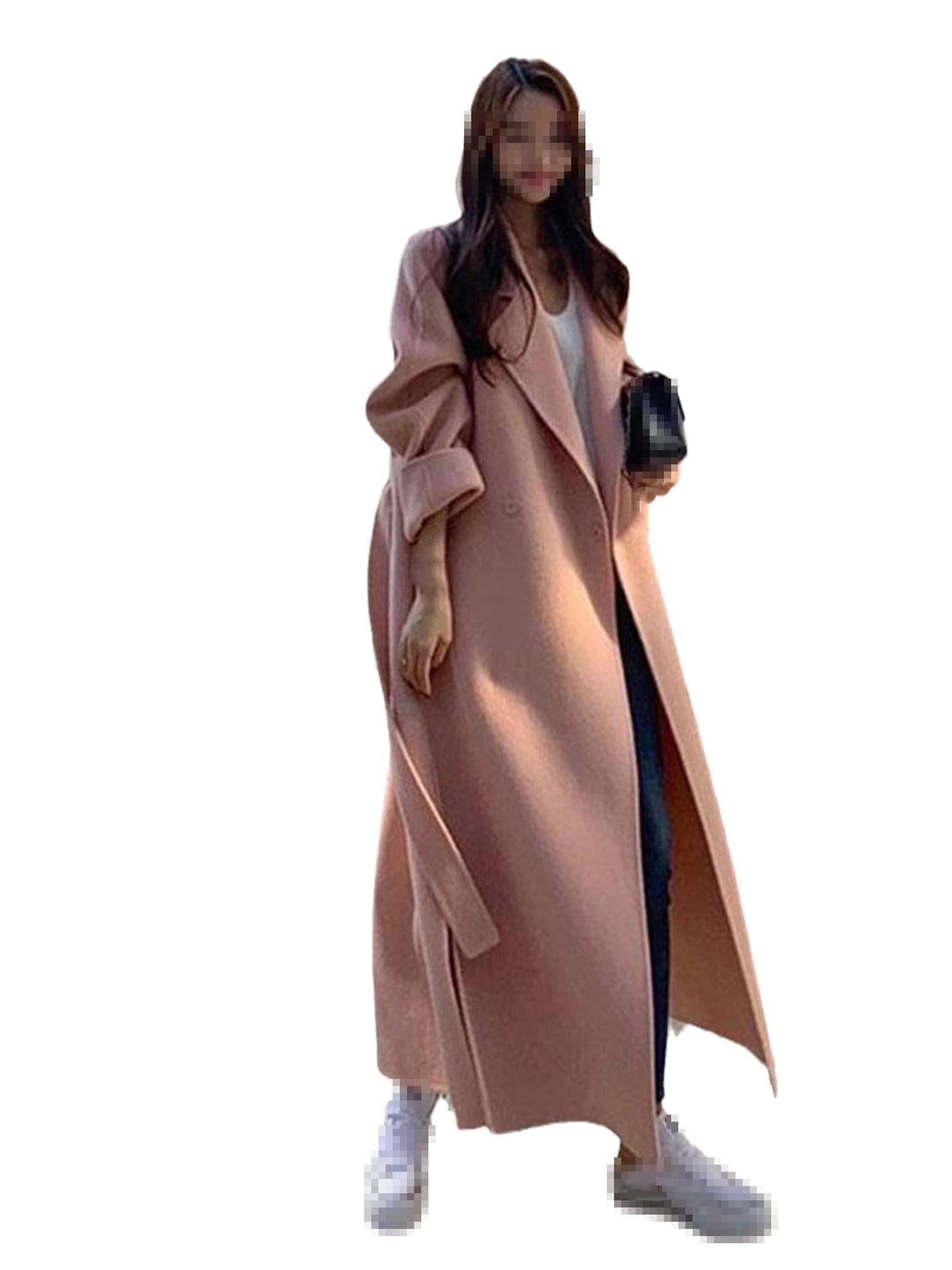 Sweejim Abrigos de cachemira para mujer, holgados, elegantes, medios, con cinturón largo, abrigo de lana para mujer, otoño, invierno, moda de lana, Outwear