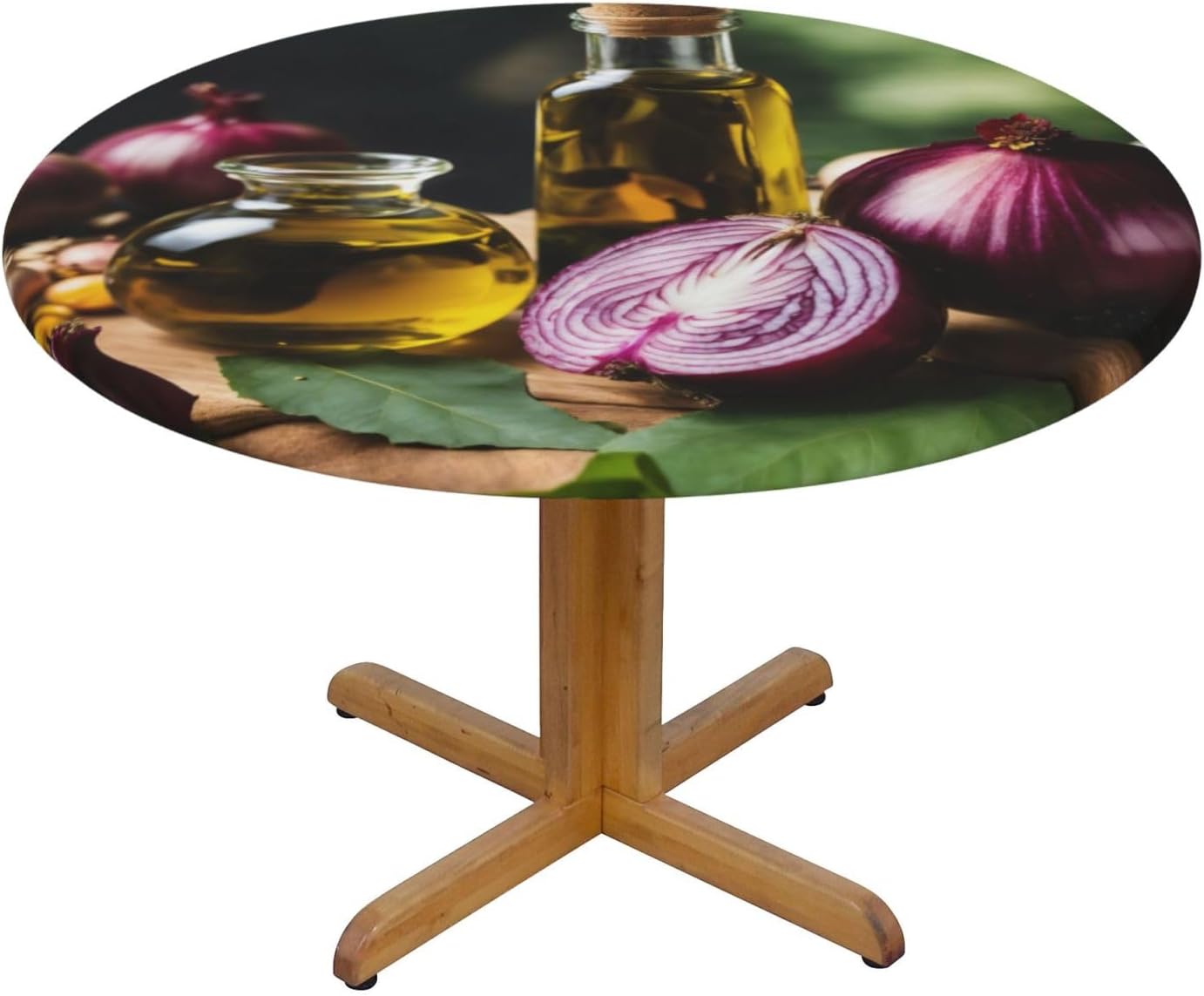 Vegetable Fruit Print Outdoor Patio Kitchen Decor Supplies Wipeable Round Table Cloth for Indoor Outdoor