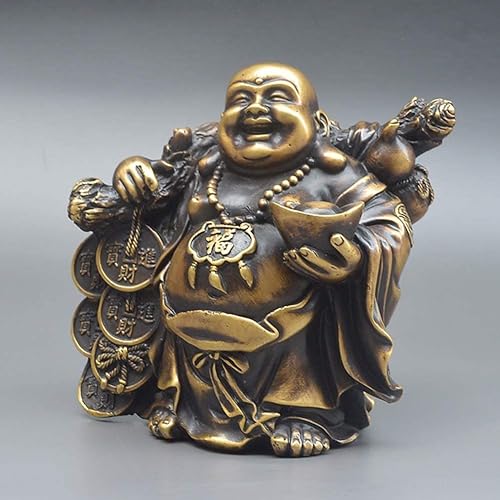 ZEELYDE Buddha Statue,Maitreya Statue, Smiling Buddha Sculpture Copperworks Antique Home Desk Creative Decorative Buddhist Classic Feng Shui