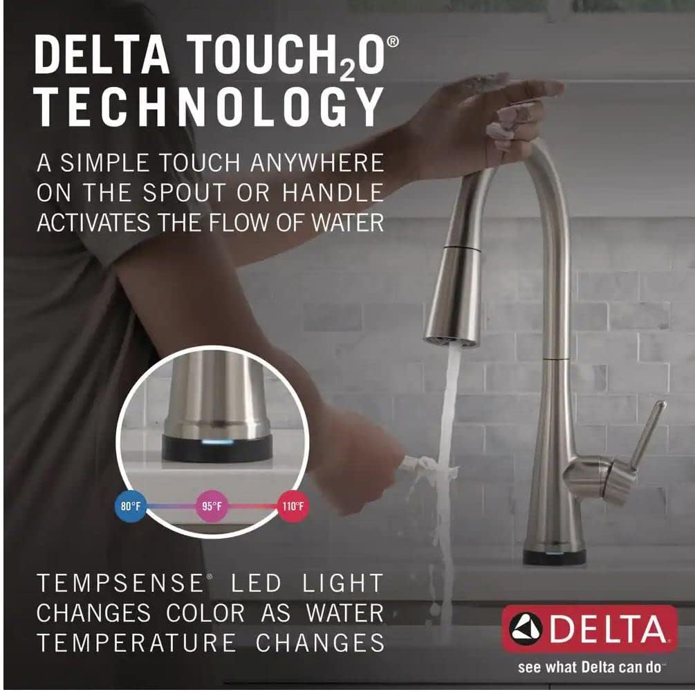 Delta 19826TZ-SPSD-DST Greydon Touch2O Single Handle Pull Down Sprayer Kitchen Faucet with ShieldSpray Technology in SpotShield Stainless Steel (Soap Dispenser and Deck Plate Included)