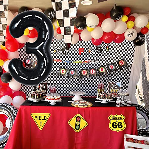 Image of TONIFUL 40 Inch Large Race Car Number 3 Balloon 3rd Birthday Decorations