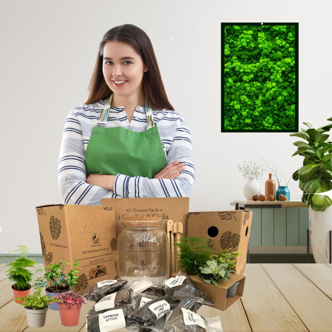 I GIARDINI DI GIULIA - Kit Terrarium Fai-da-Te 'I Giardini di Giulia' completo, Ecosistema Autosufficiente, Piante Incluse, Design Biologico, Kit terrario con vaso in vetro e tappo in sughero