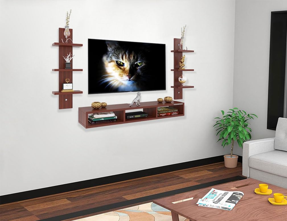 ERAWUD Riano Wall Mount TV Entertainment Unit | with Set Top Box Stand and Wall Shelf Display Rack for Living Room Classic Walnut (Ideal for up to 32") Screen-image-49