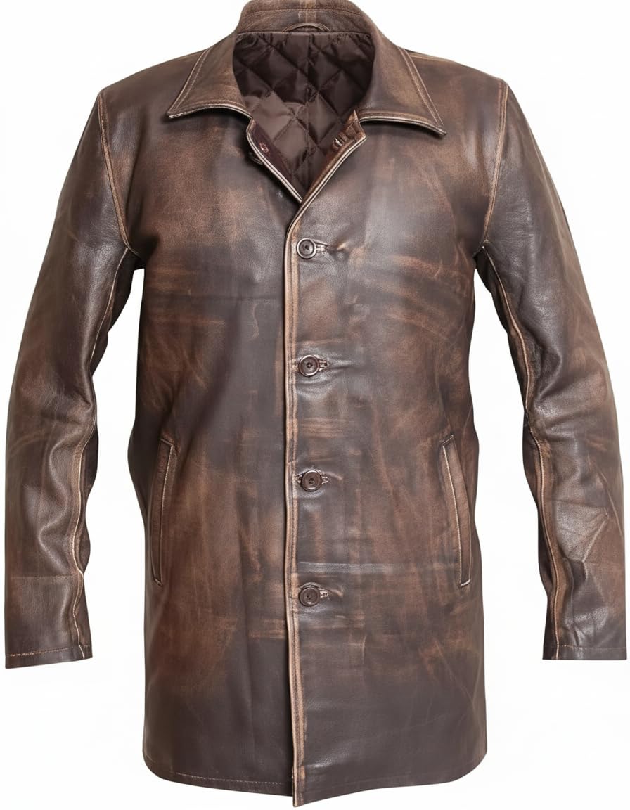 Suiting Style Men's Distressed Brown Supernatural Dean Winchester Jensen Ackles Distressed Leather Trench Coat Jacket